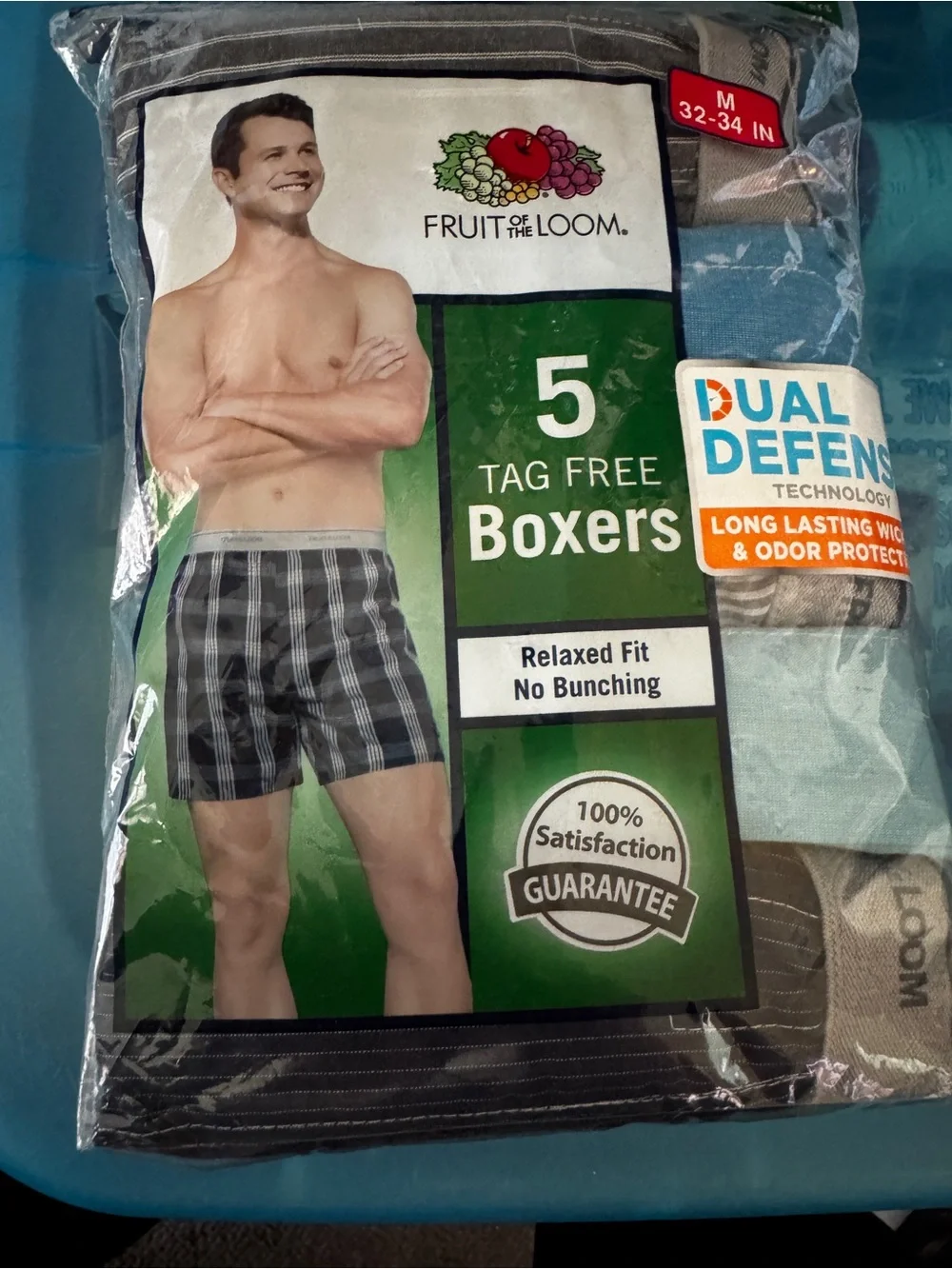 Fruit of the Loom Men’s 5-Pack Tag Free Boxers - Gray Plaid & Light Blue